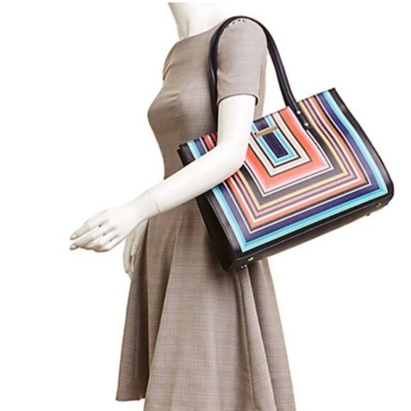 Trina Turk striped square tote blue multicolor - Picture 11 of 11